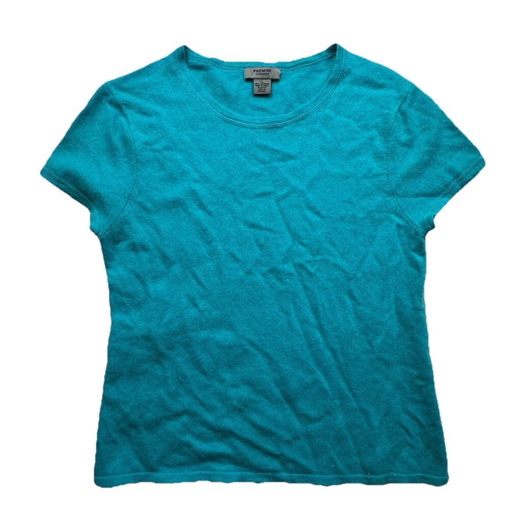 Premise Cashmere Short Sleeve Teal Blue‎ Sweater XL Round Neck